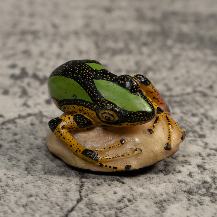 Vintage Gold Black And Green Frog Tagua Carving