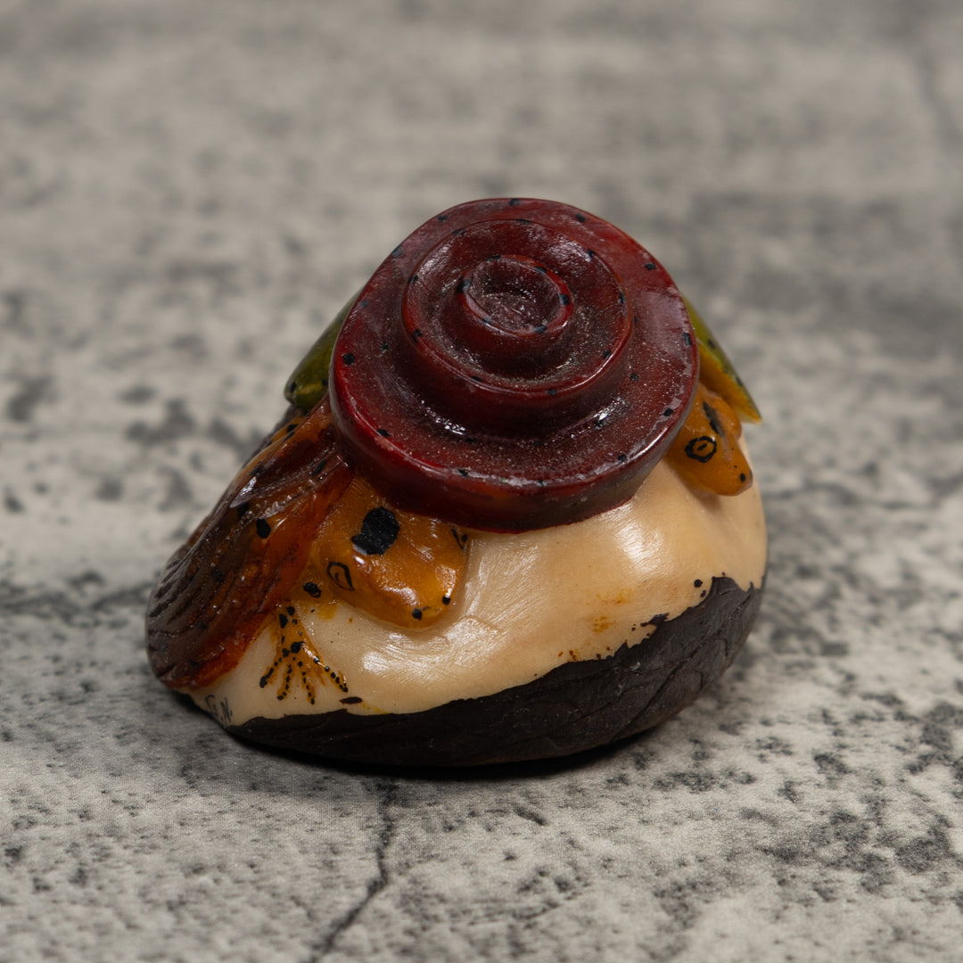 Gold  Double Poison Dart Frog Under Flower Tagua Carving