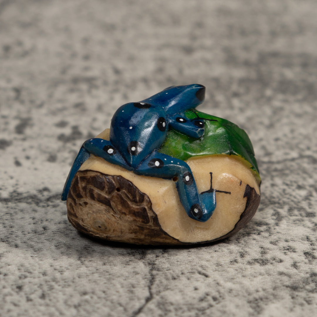 Black Blue And White Poison Dart Frog Tagua Carving