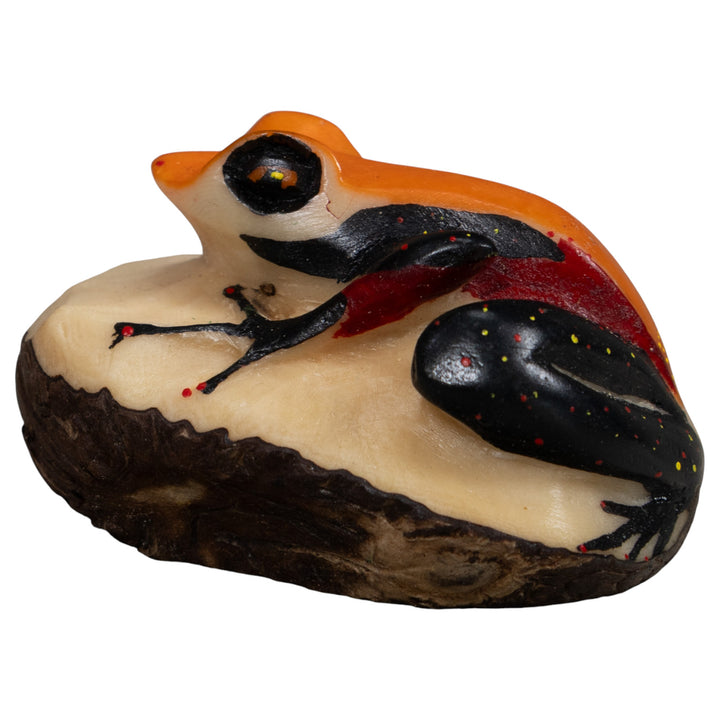 Vintage Orange And Black Frog Tagua Carving