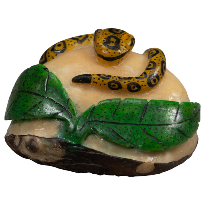 Gold And Green Snake Reptile Tagua Carving