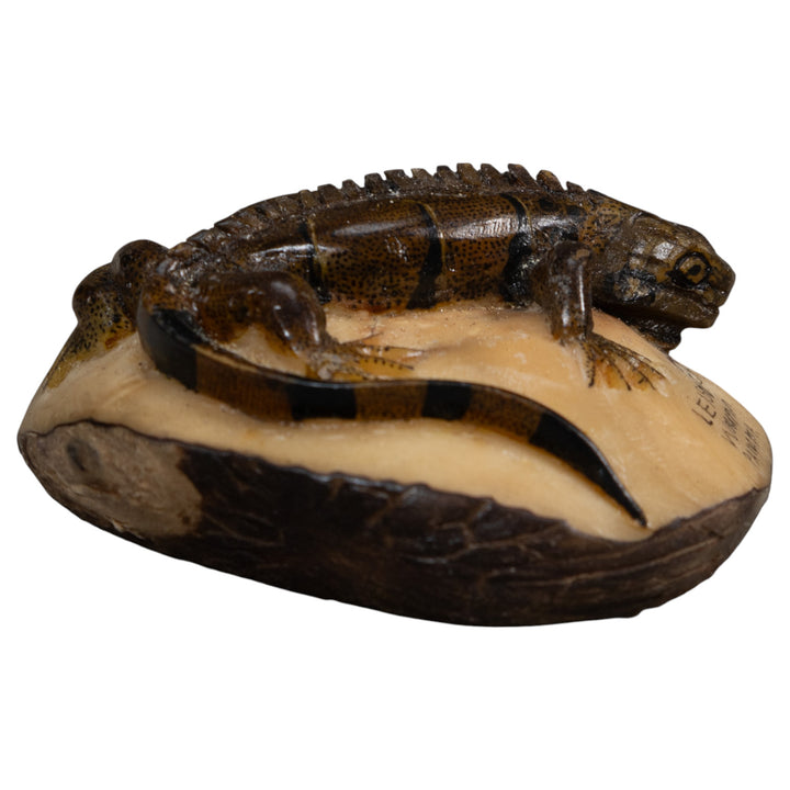Green And Black Iguana Lizard Tagua Carving