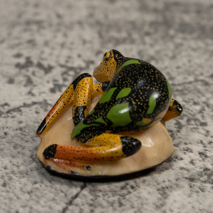 Vintage Gold Black And Green Frog Tagua Carving