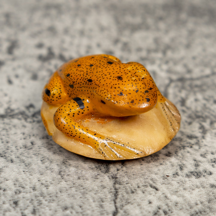 Gold And Black Frog Tagua Carving