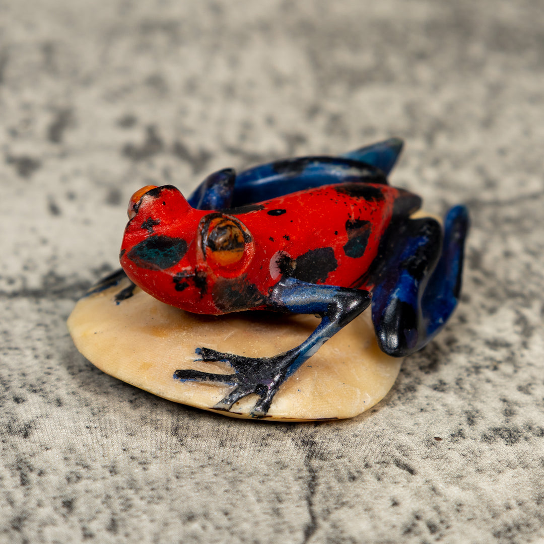Red Blue And Black Frog Tagua Carving