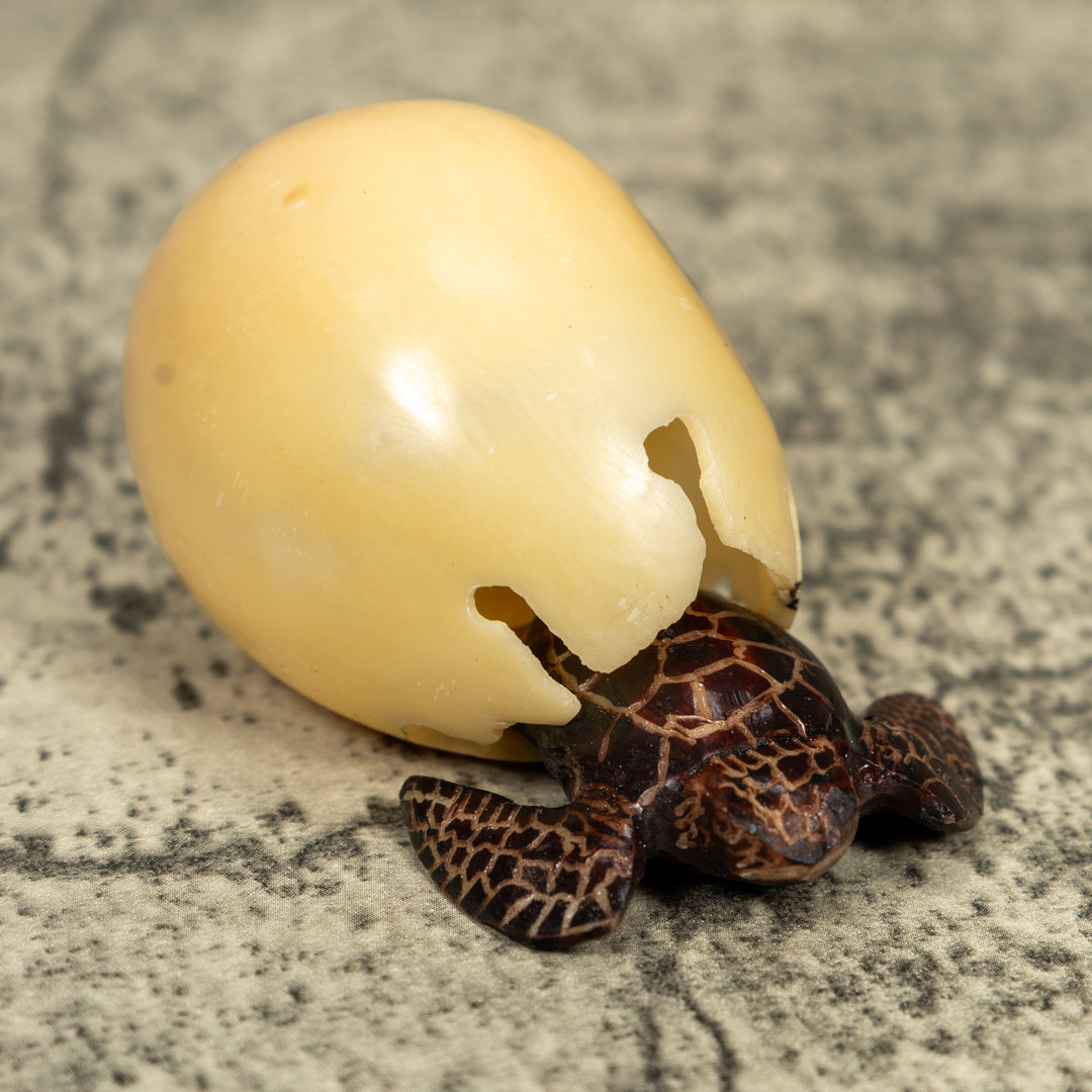 Sea Turtle And Removable Egg Tagua Carving