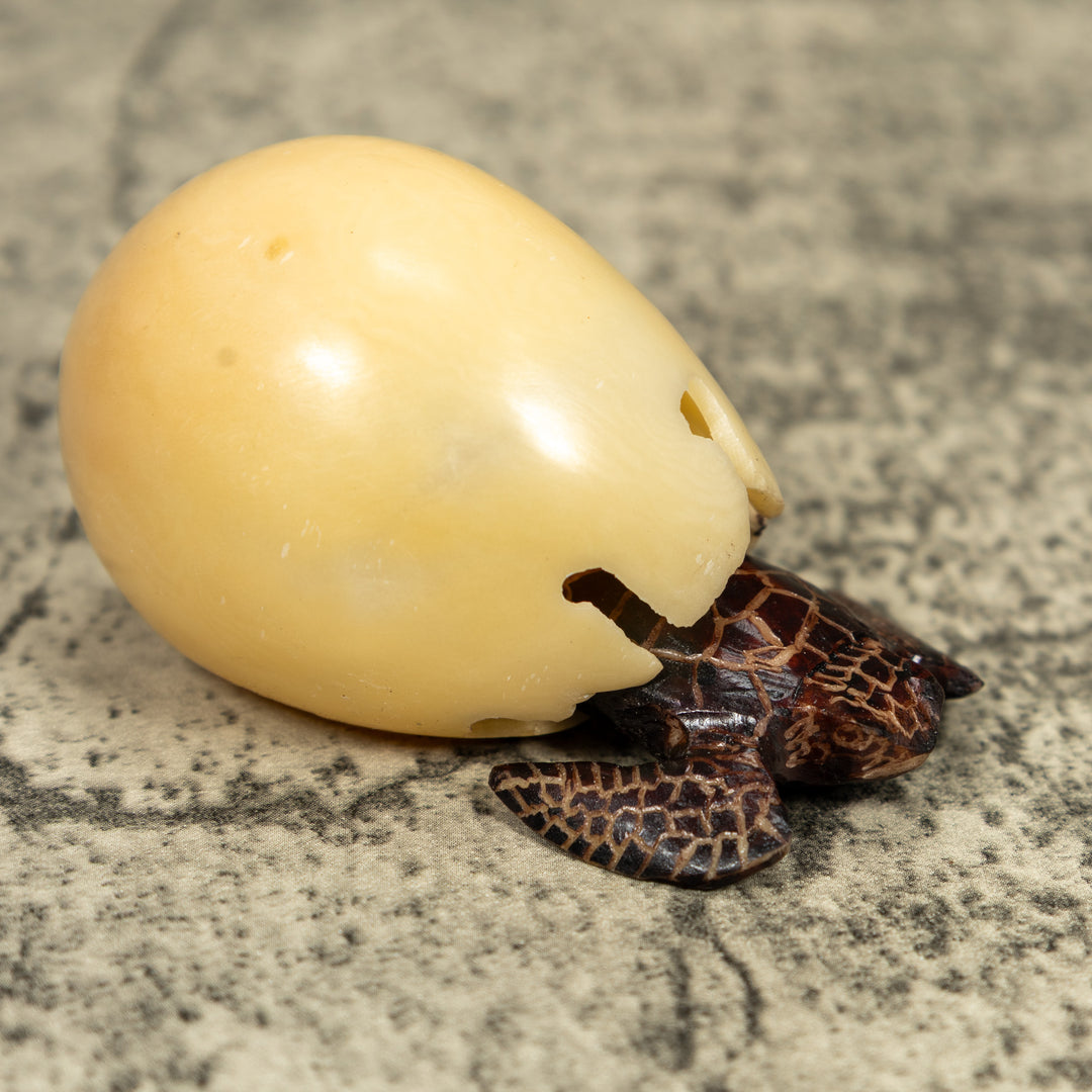 Sea Turtle And Removable Egg Tagua Carving
