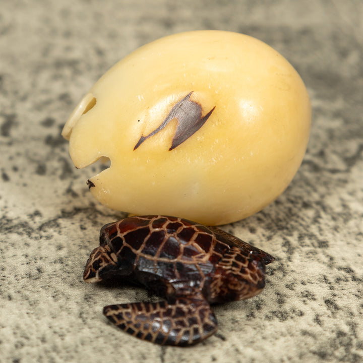 Sea Turtle And Removable Egg Tagua Carving