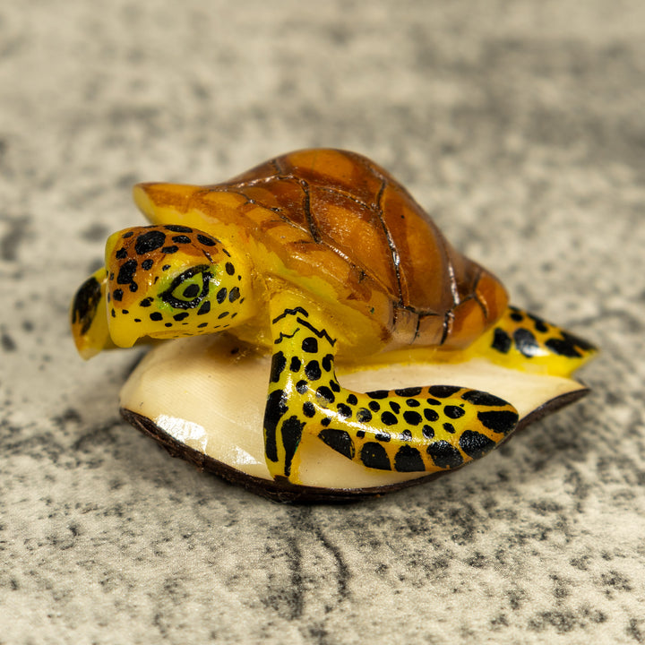 Brown Yellow And Black Sea Turtle Tagua Carving