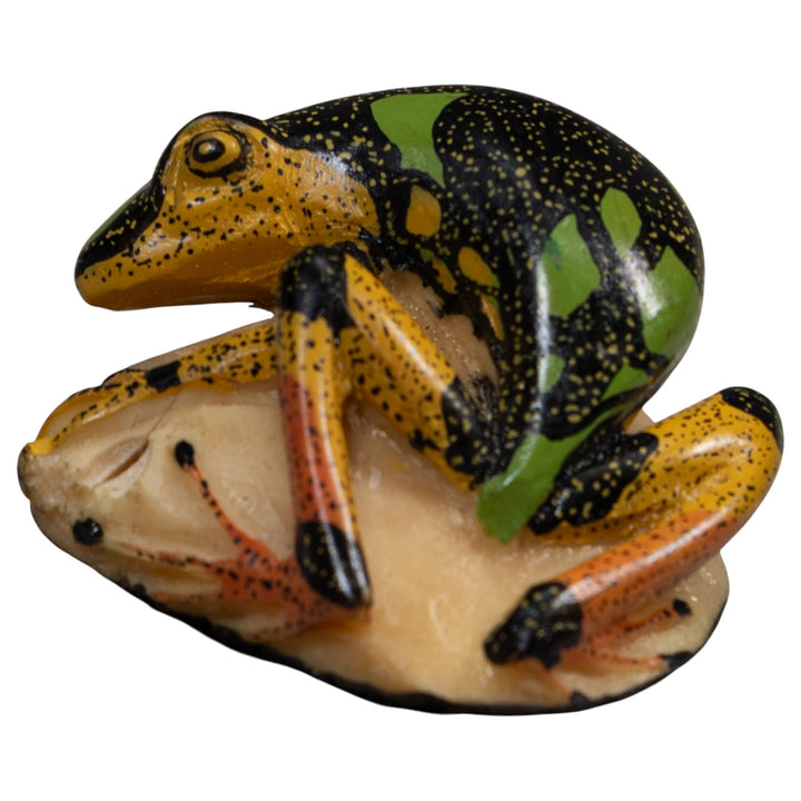 Vintage Gold Black And Green Frog Tagua Carving