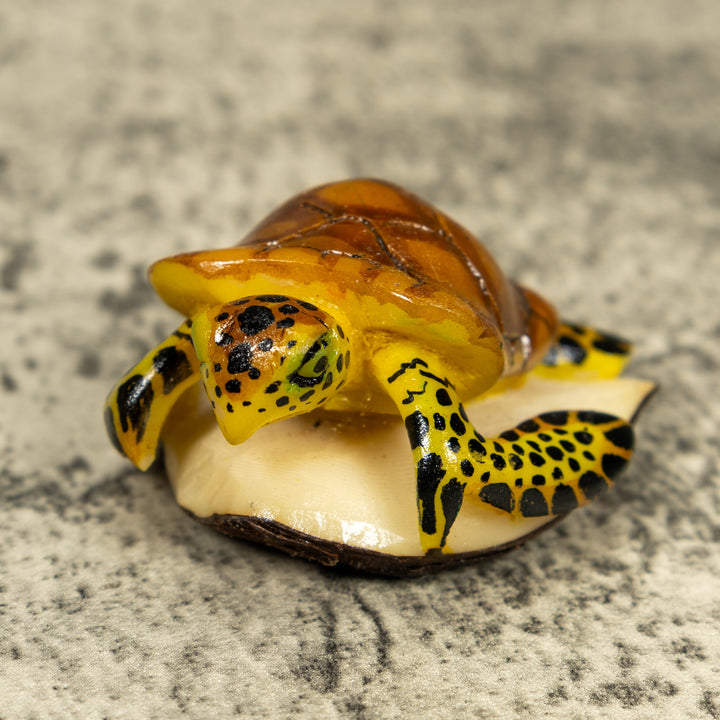 Brown Yellow And Black Sea Turtle Tagua Carving