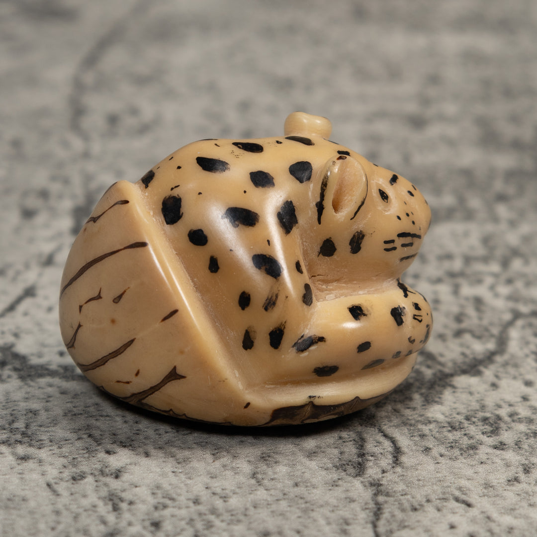 Vintage White Jaguar Cat Tagua Carving