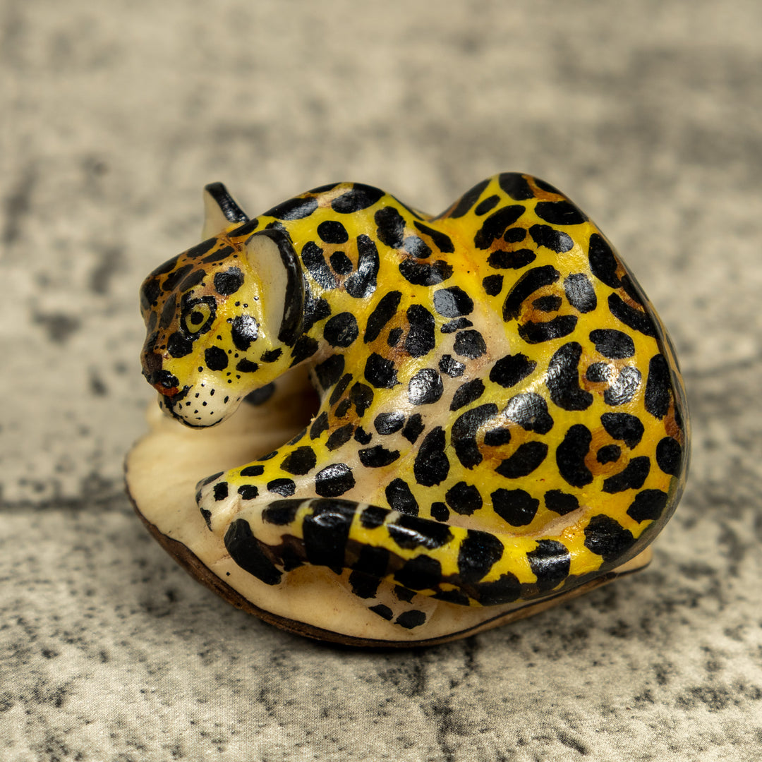 Jungle Jaguar Cat Tagua Carving