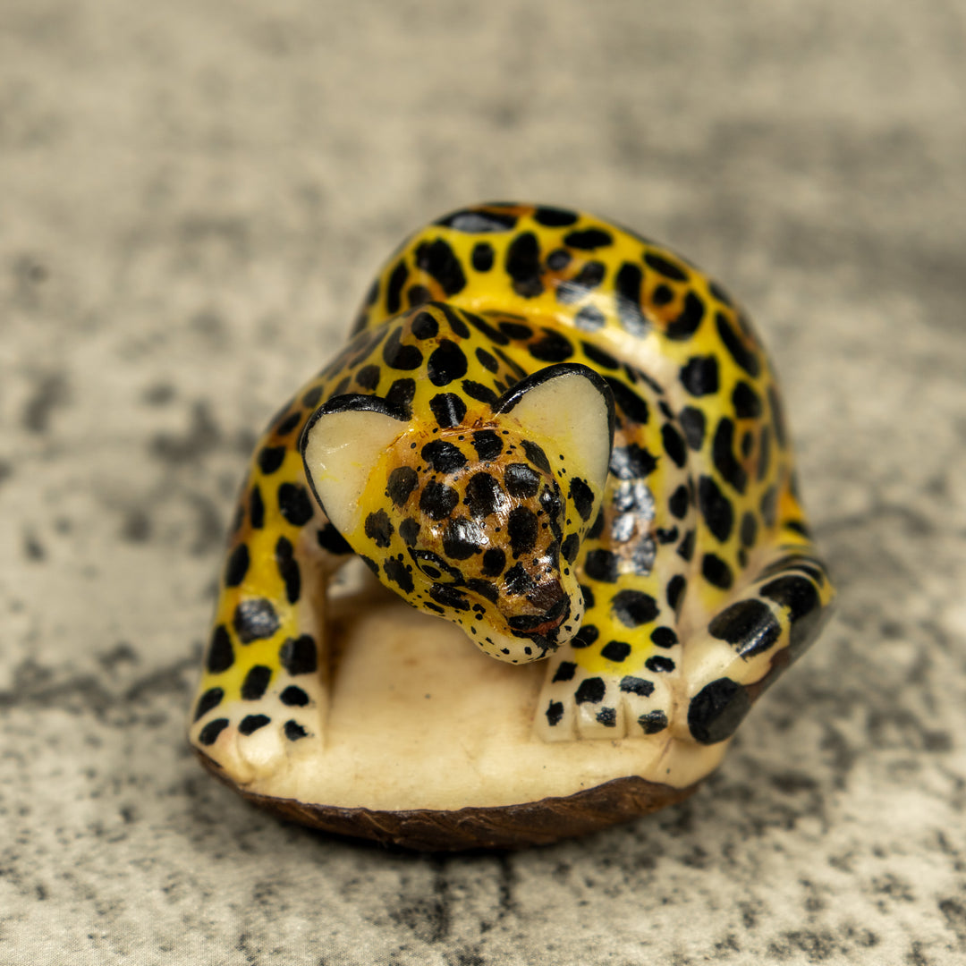 Jungle Jaguar Cat Tagua Carving