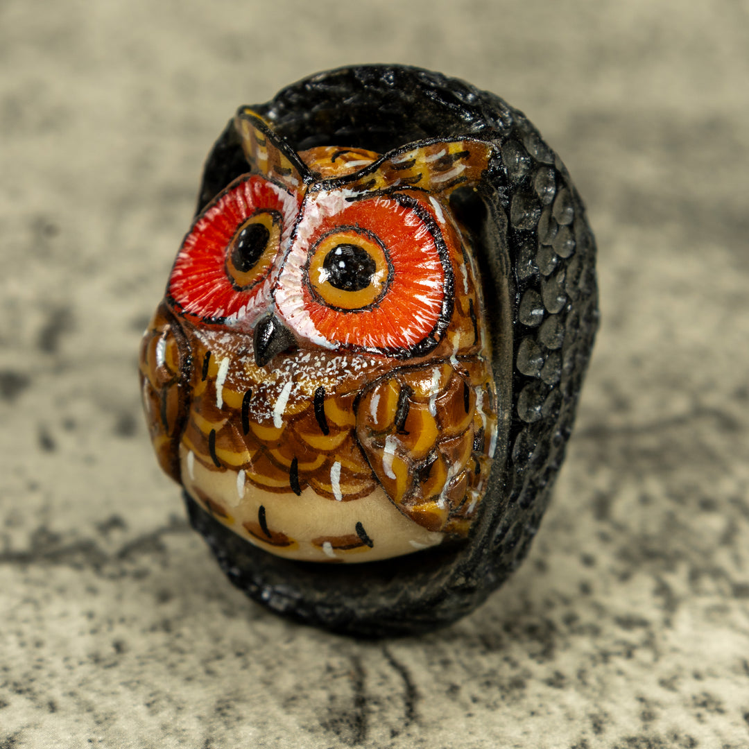 Bright Eye Owl Bird Tagua Carving