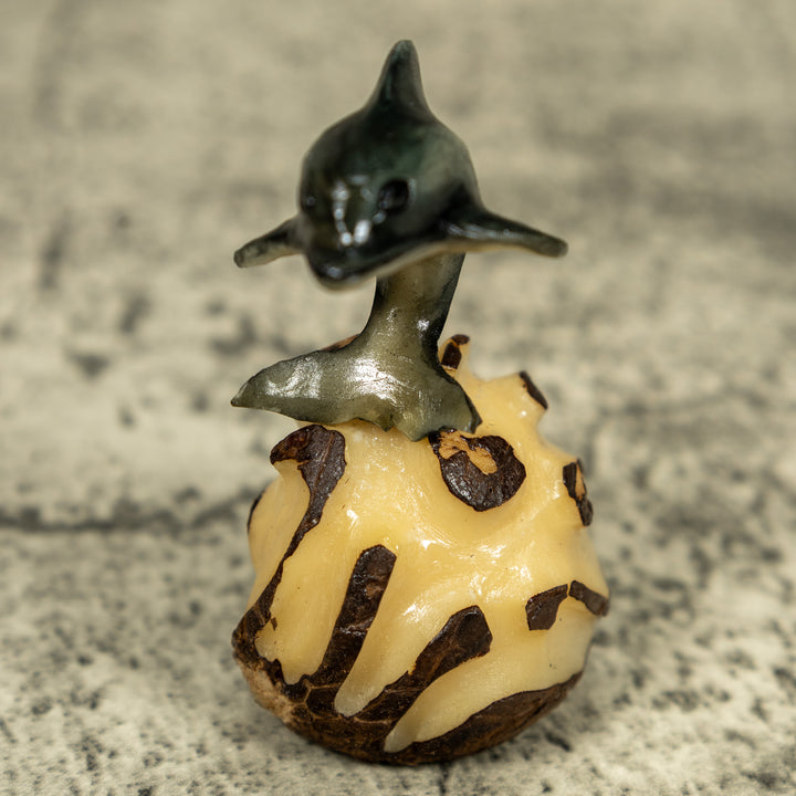 Gray Dolphin Riding Waves Tagua Carving