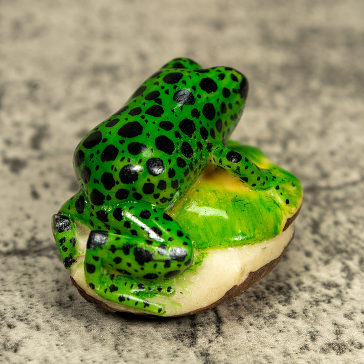 Green And Black Poison Dart Frog Tagua Carving