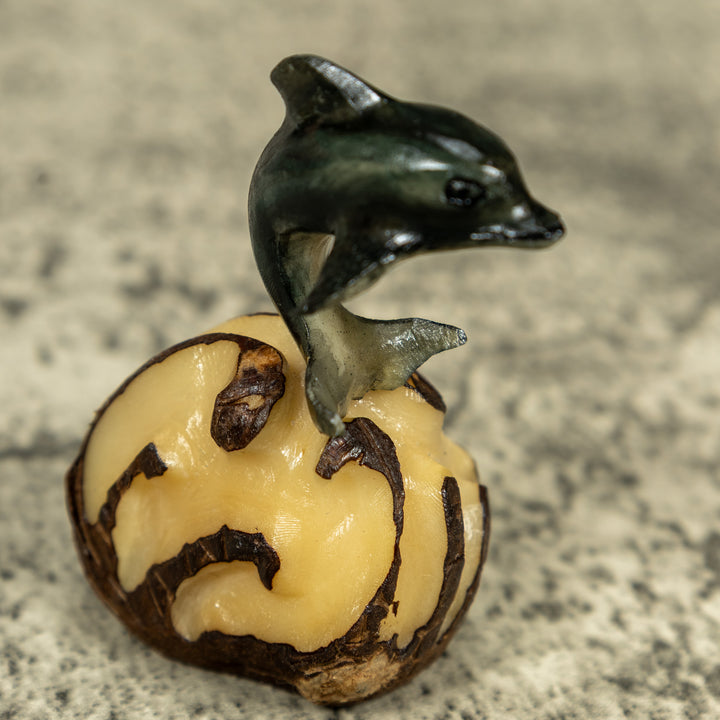 Gray Dolphin Riding Waves Tagua Carving