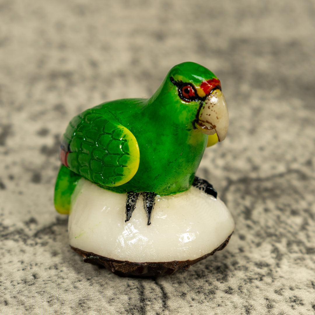 Green Parrot Bird Tagua Carving