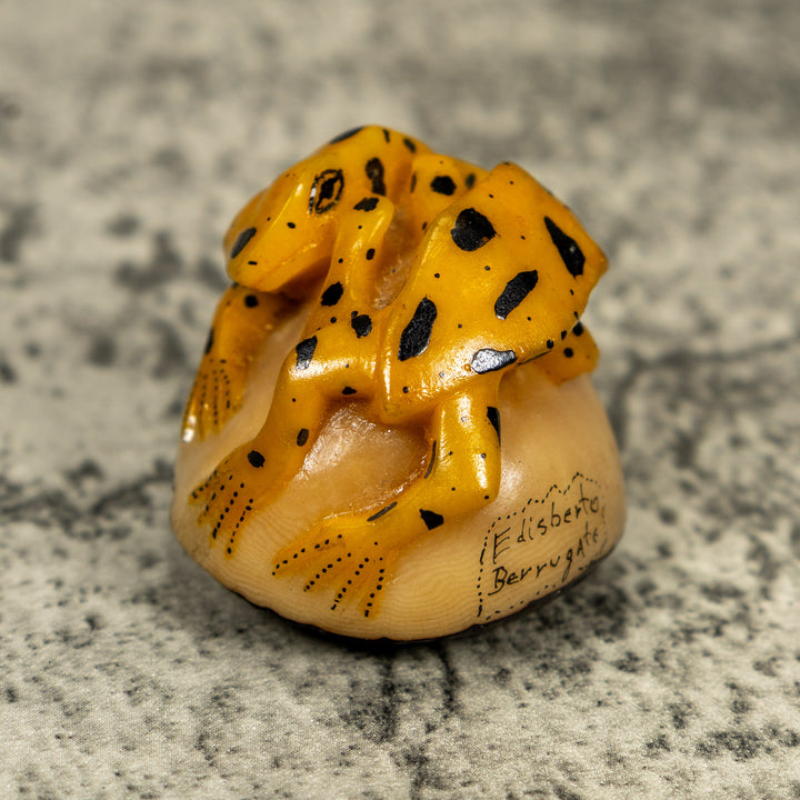 Vintage Double (2) Golden Frog Tagua Carving
