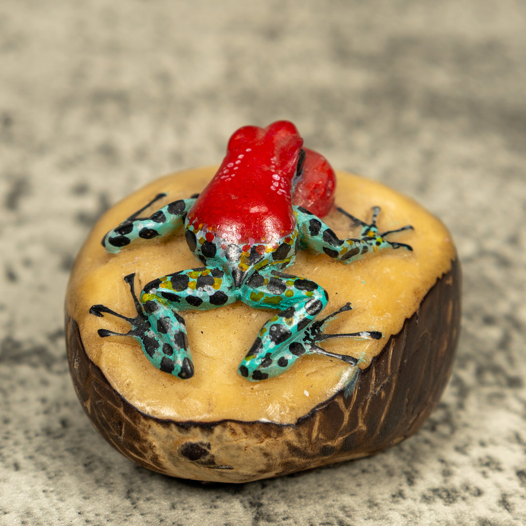 Multicolor Blow Throat Poison Dart Frog Tagua Carving