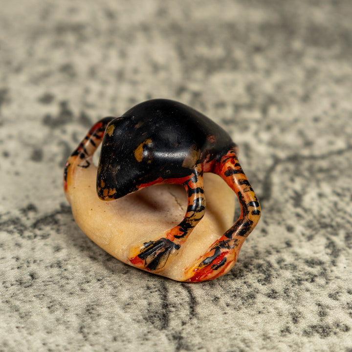 Vintage Gold And Black Frog Tagua Carving