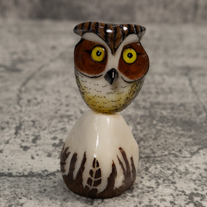 Owl Bird On Pedestal Tagua Carving