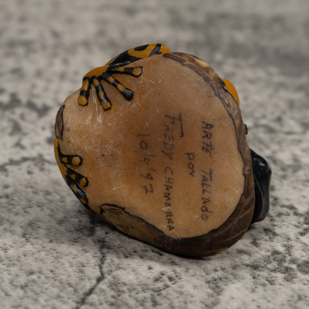 Vintage Black And Gold Frog Tagua Carving