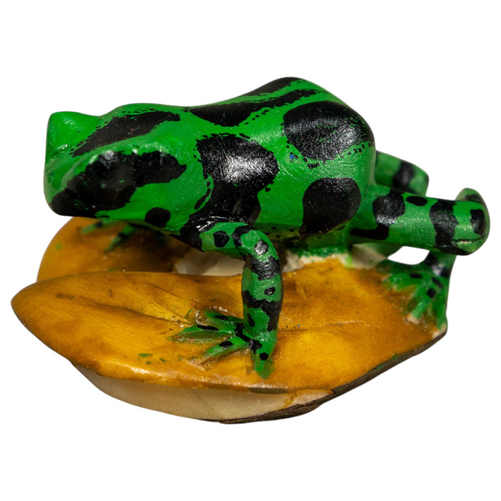 Black And Green Frog On Golden Pond Tagua Carving
