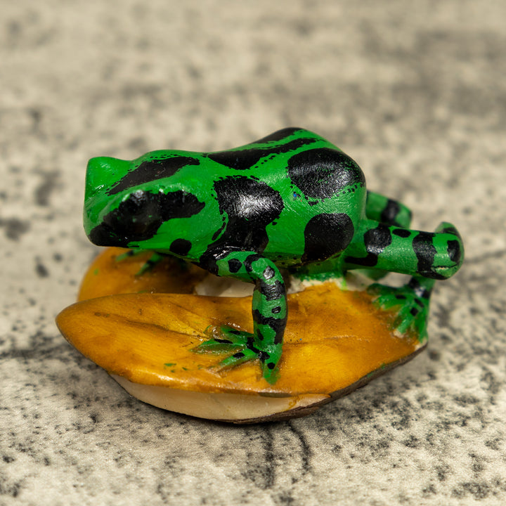 Black And Green Frog On Golden Pond Tagua Carving