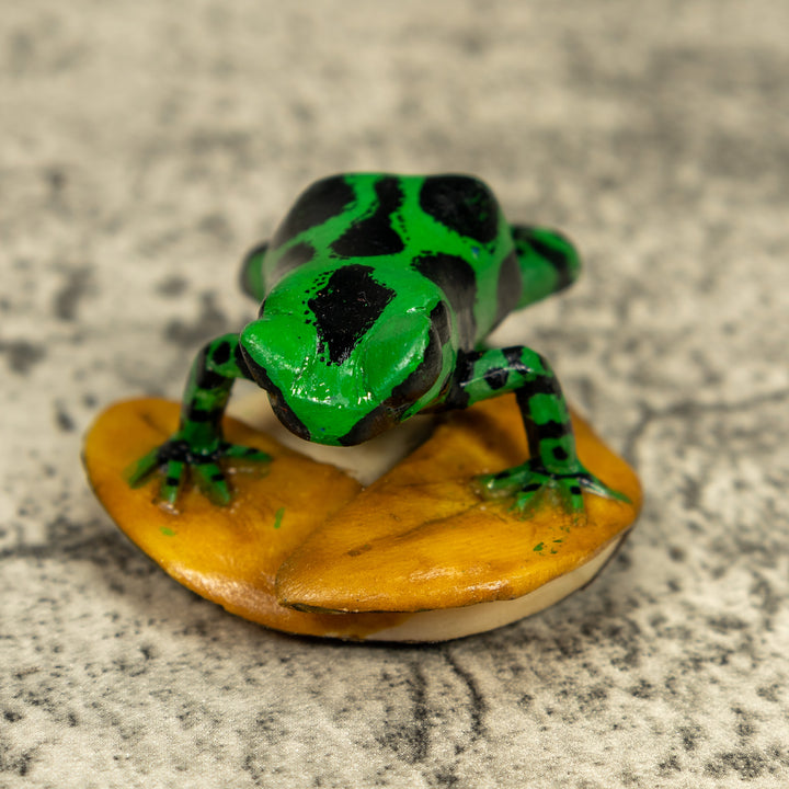 Black And Green Frog On Golden Pond Tagua Carving