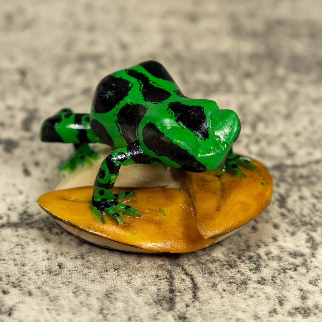 Black And Green Frog On Golden Pond Tagua Carving
