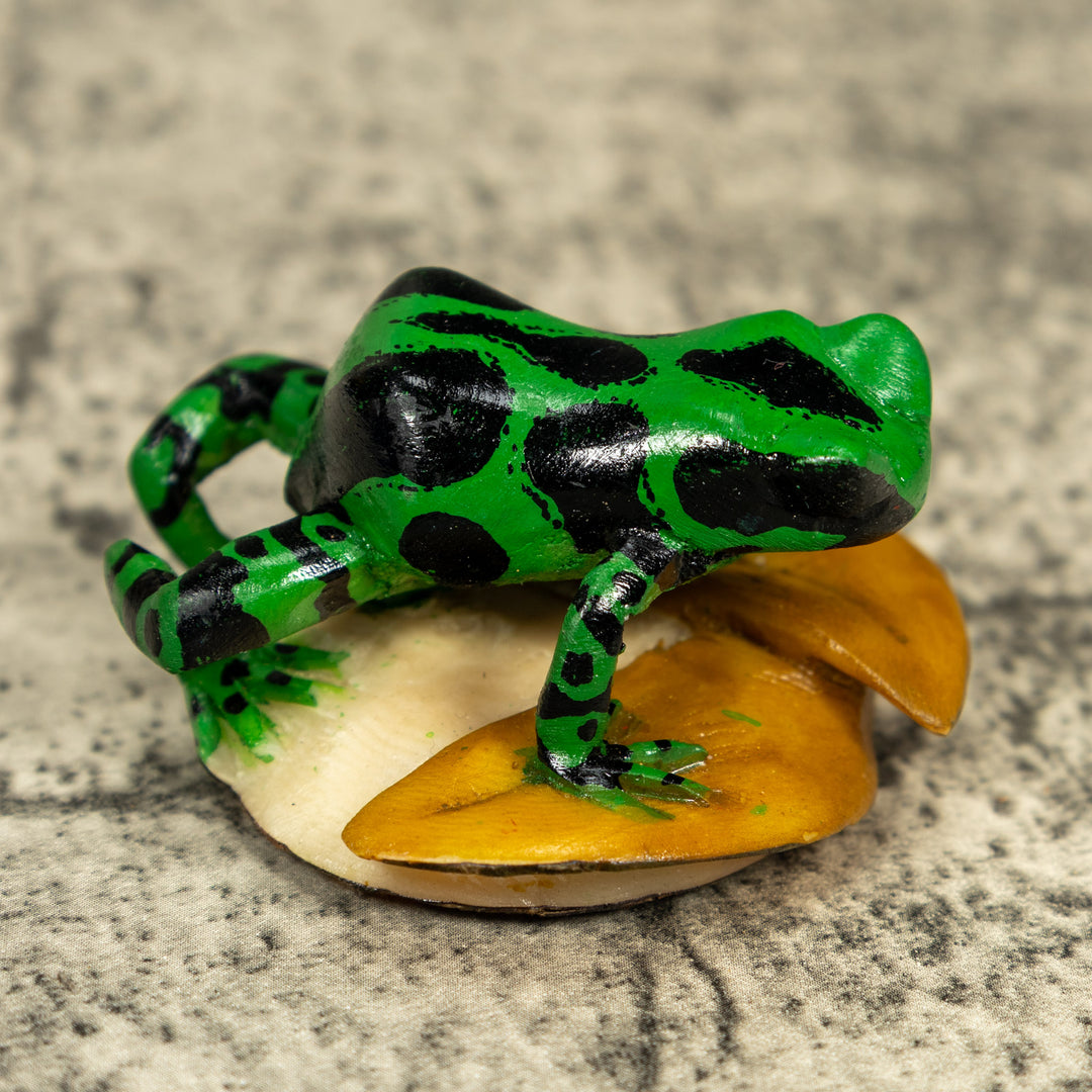 Black And Green Frog On Golden Pond Tagua Carving