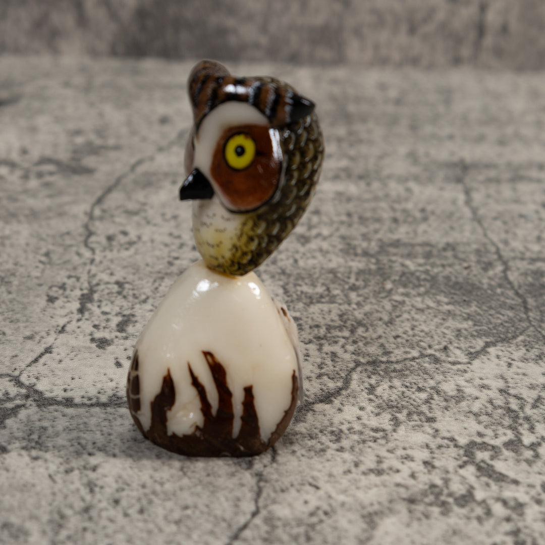 Owl Bird On Pedestal Tagua Carving