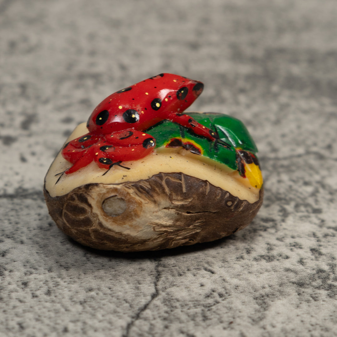 Red And Black Poison Dart Frog Tagua Carving