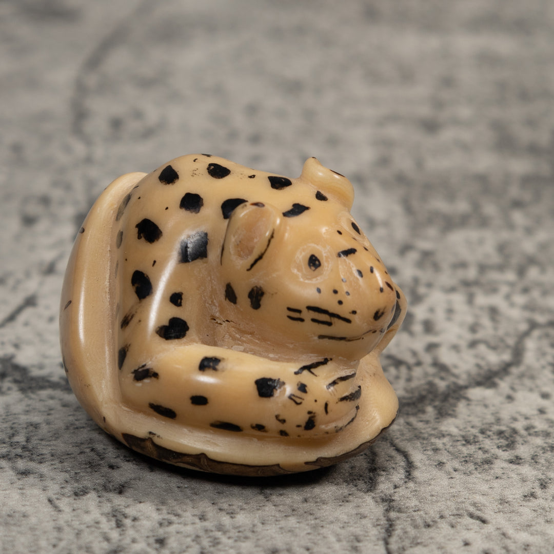 Vintage White Jaguar Cat Tagua Carving