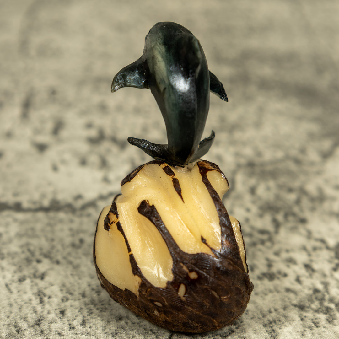 Gray Dolphin Riding Waves Tagua Carving