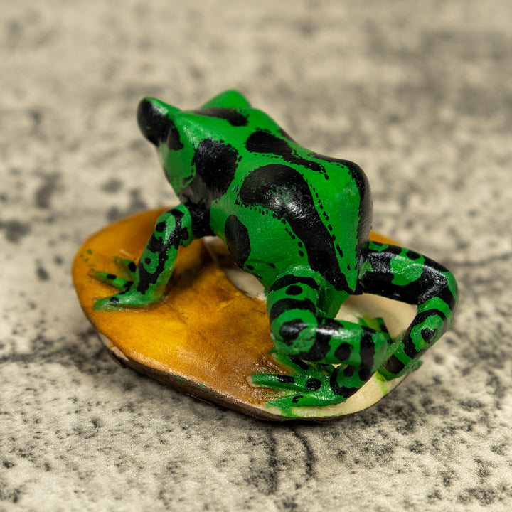 Black And Green Frog On Golden Pond Tagua Carving