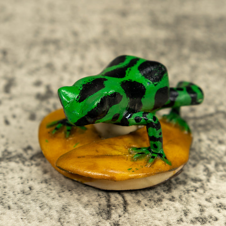 Black And Green Frog On Golden Pond Tagua Carving