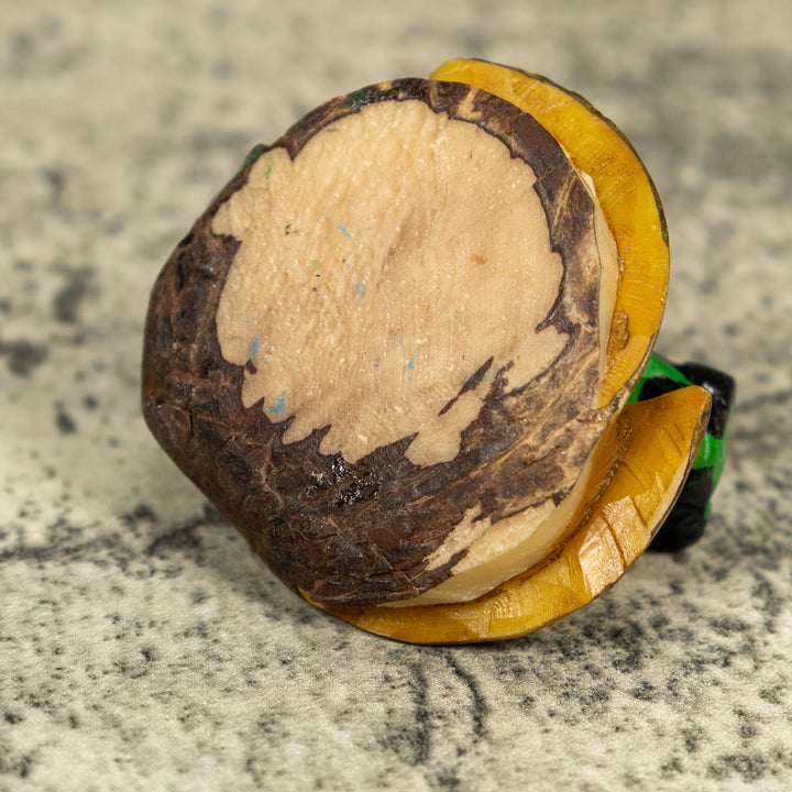 Black And Green Frog On Golden Pond Tagua Carving