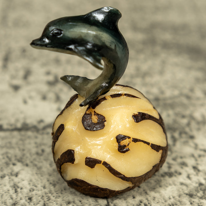 Gray Dolphin Riding Waves Tagua Carving