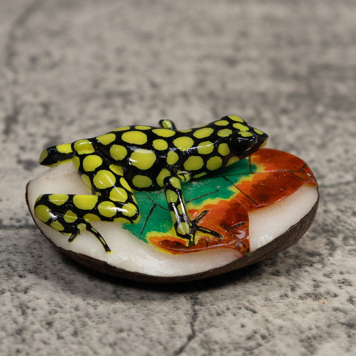 Black And Yellow Poison Dart Frog Tagua Carving