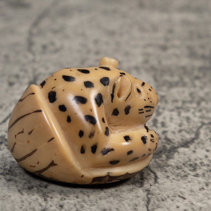 Vintage White Jaguar Cat Tagua Carving