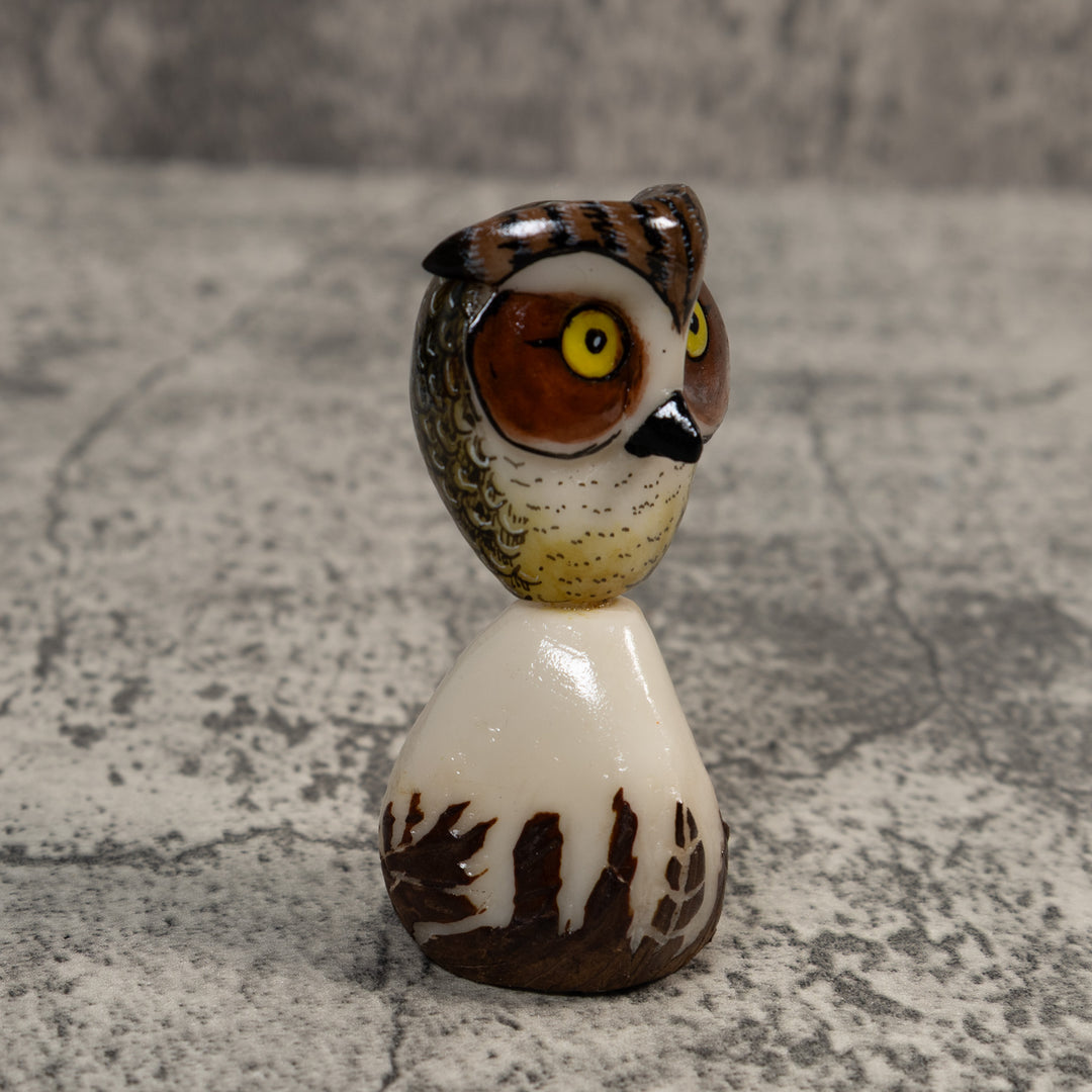 Owl Bird On Pedestal Tagua Carving