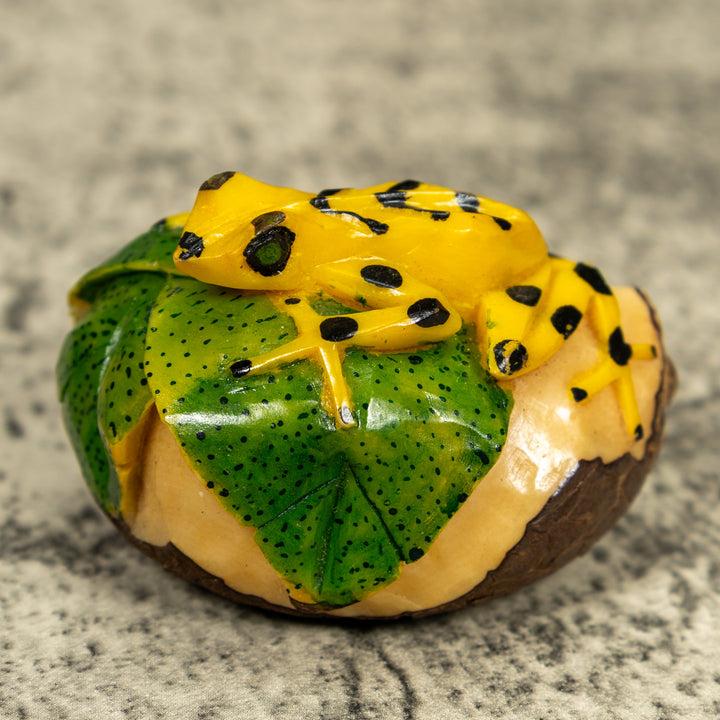 Golden Frog On Leaf Frog Tagua Carving