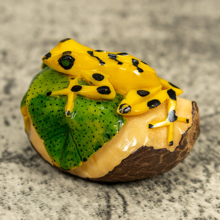 Golden Frog On Leaf Frog Tagua Carving