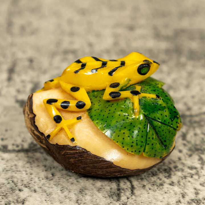 Golden Frog On Leaf Frog Tagua Carving