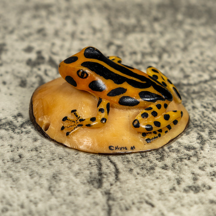 Vintage Black And Gold Poison Dart Frog Tagua Carving