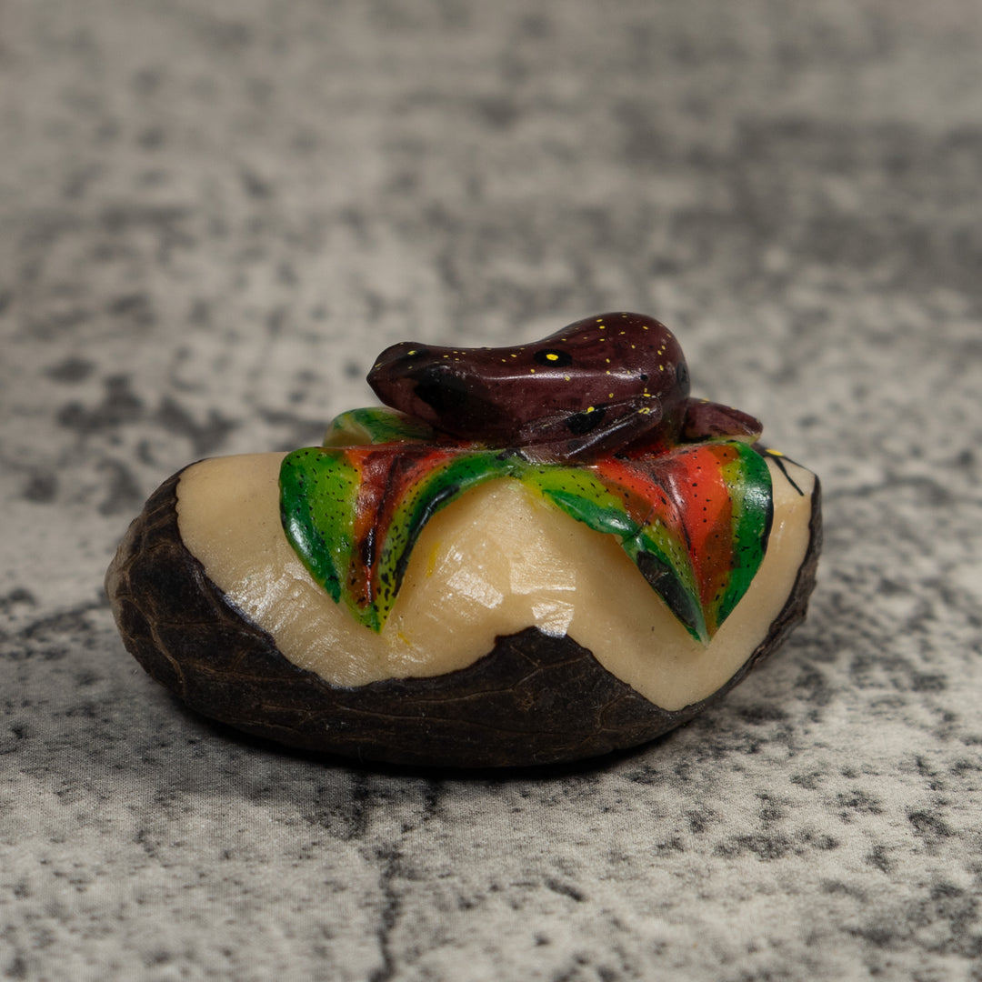 Brown And Yellow Poison Dart Frog Tagua Carving