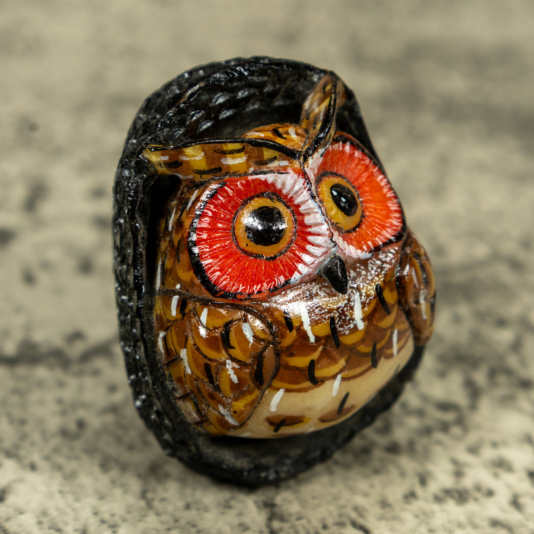Bright Eye Owl Bird Tagua Carving